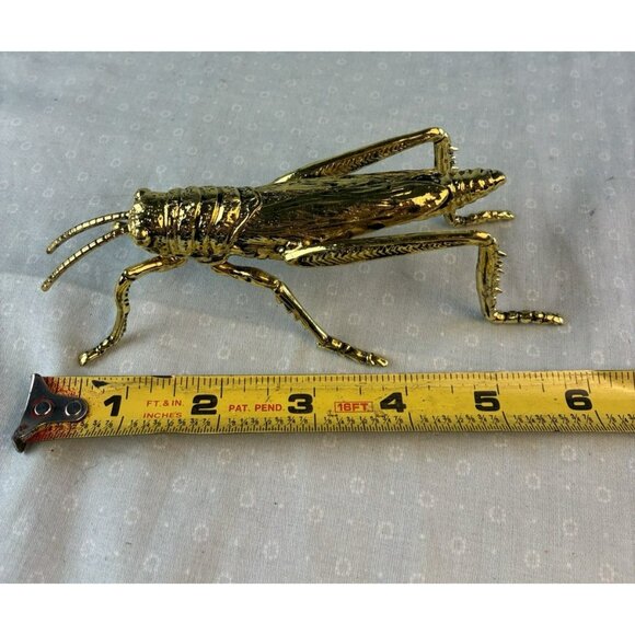 Decorative Gold Tone Metal Grasshopper Paperweight Desk Figurine 6" Accent - Picture 2 of 8
